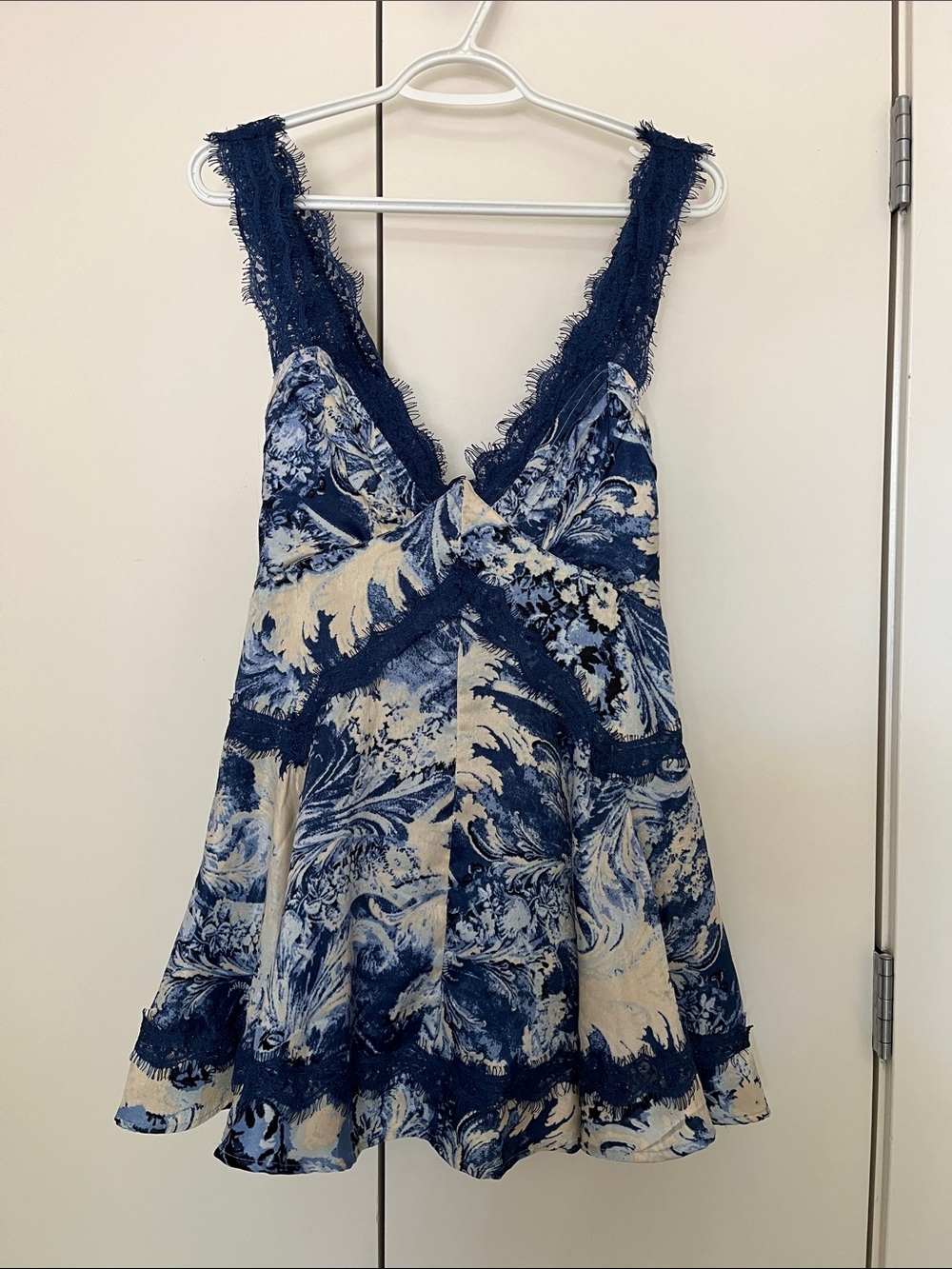 Urban Outfitters Blue & White Ocean Lace Mini Dress